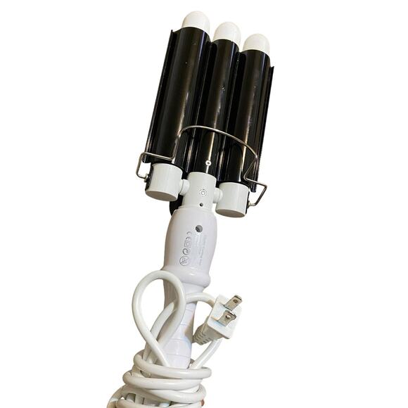 Alure Triple Barrel Ceramic Crimping Waving Wand Digital Curling Iron White - Picture 2 of 16